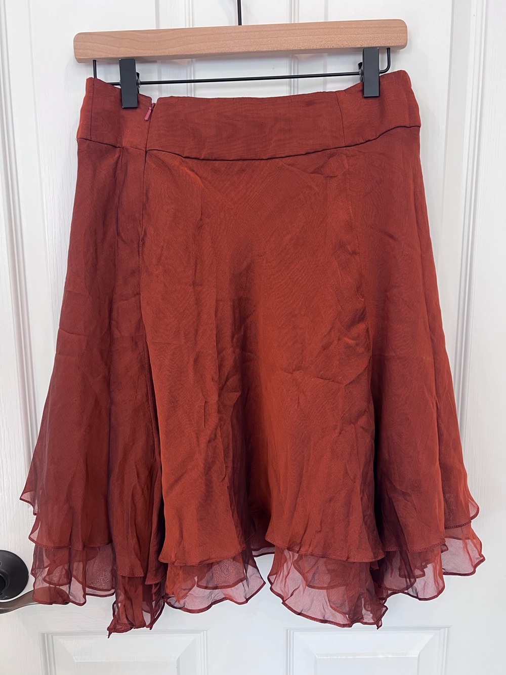 Carmen Marc Valvo Rust Red Layered 100% silk Skirt